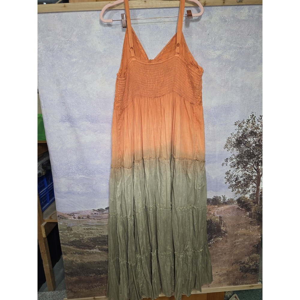 Ashley Stewart Boho Ombré Tiered Maxi Dress Orange Green Lace Details Plus Sz 18 - Picture 8 of 14